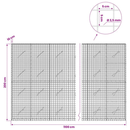 vidaXL Gabion with 3.5 mm Wire and 5x5 cm Mesh 1100x10x200 cm 6