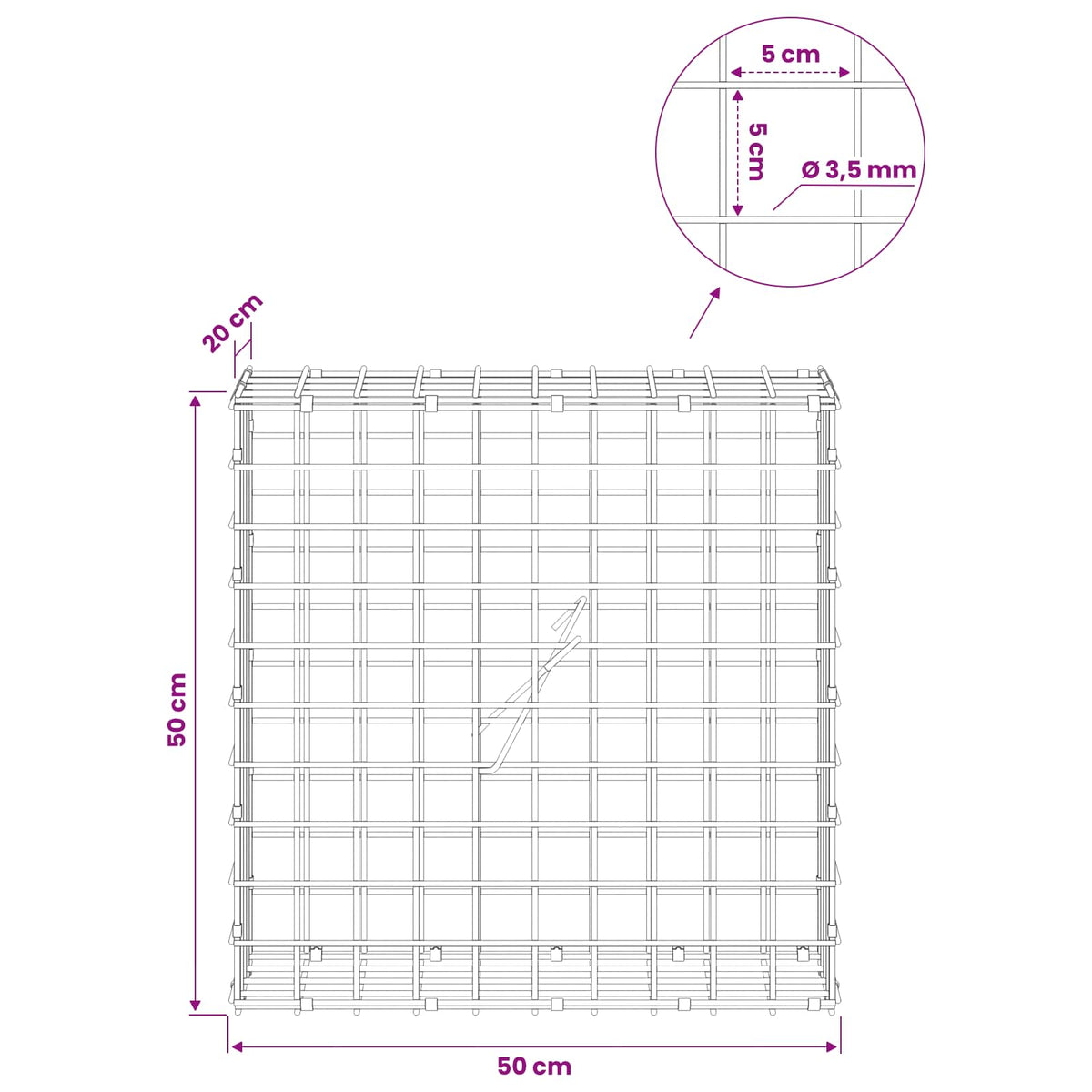 Gabion with 3.5 mm Wire and 5x5 cm Mesh 50x20x50 cm 50 cm