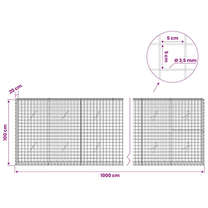 vidaXL Gabion with 3.5 mm Wire and 5x5 cm Mesh 1000x20x100 cm 6