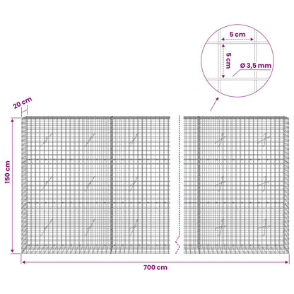 vidaXL Gabion with 3.5 mm Wire and 5x5 cm Mesh 700x20x150 cm 6