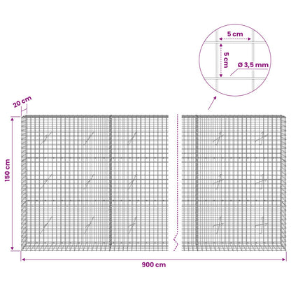 vidaXL Gabion with 3.5 mm Wire and 5x5 cm Mesh 900x20x150 cm 6