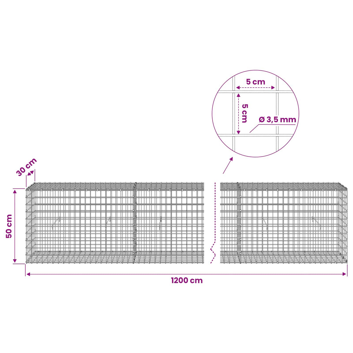 Gabion with 3.5 mm Wire and 5x5 cm Mesh 1050x30x50 cm 1200 cm
