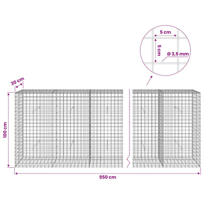 vidaXL Gabion with 3.5 mm Wire and 5x5 cm Mesh 950x30x100 cm 6
