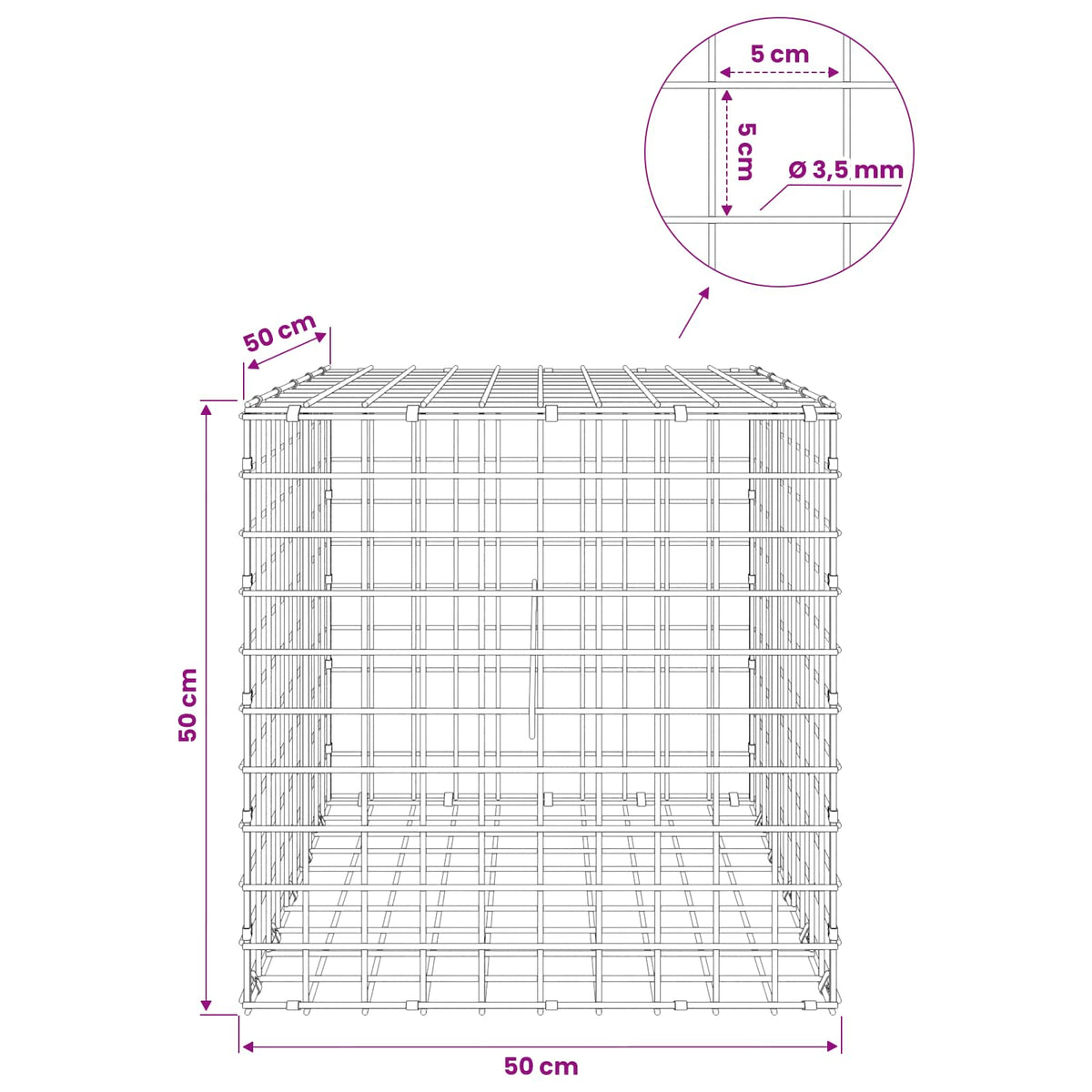 Gabion with 3.5 mm Wire and 5x5 cm Mesh 50x50x50 cm 50 cm