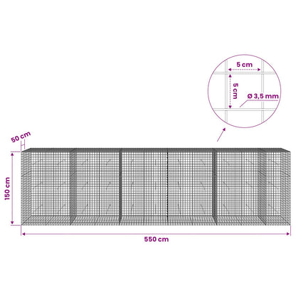 vidaXL Gabion with 3.5 mm Wire and 5x5 cm Mesh 550x50x150 cm 6