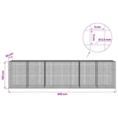 vidaXL Gabion with 3.5 mm Wire and 5x5 cm Mesh 600x50x150 cm 6
