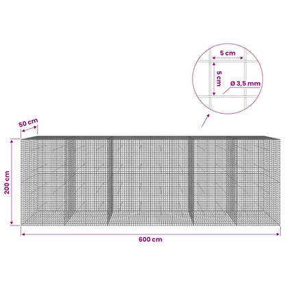 vidaXL Gabion with 3.5 mm Wire and 5x5 cm Mesh 600x50x200 cm 6
