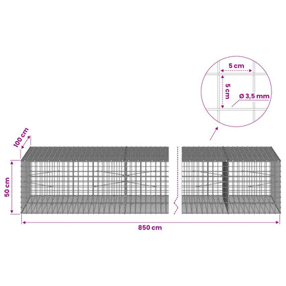 vidaXL Gabion with 3.5 mm Wire and 5x5 cm Mesh 850x100x50 cm 6