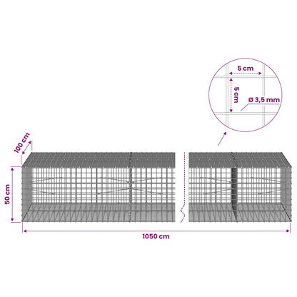vidaXL Gabion with 3.5 mm Wire and 5x5 cm Mesh 1050x100x50 cm 6