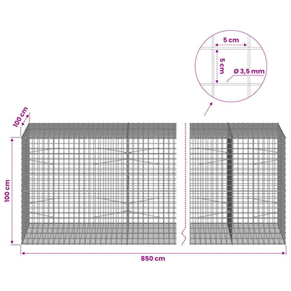 vidaXL Gabion with 3.5 mm Wire and 5x5 cm Mesh 850x100x100 cm 6