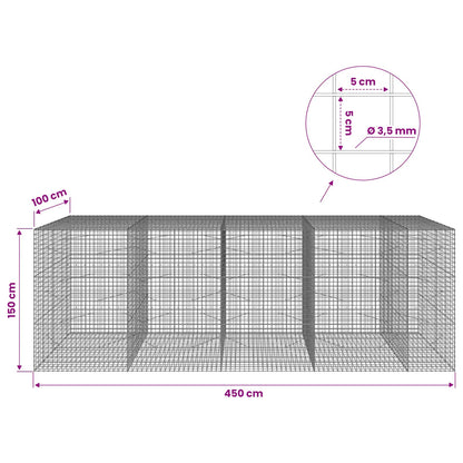 vidaXL Gabion with 3.5 mm Wire and 5x5 cm Mesh 450x100x150 cm 6