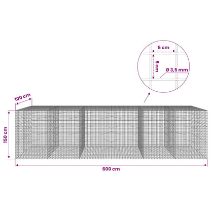 vidaXL Gabion with 3.5 mm Wire and 5x5 cm Mesh 600x100x150 cm 6