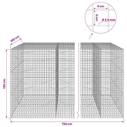 vidaXL Gabion with 3.5 mm Wire and 5x5 cm Mesh 750x100x150 cm 6