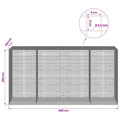 vidaXL Gabion with 3.5 mm Wire and 5x5 cm Mesh 400x100x200 cm 6