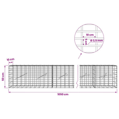 Gabion with 3.5 mm Wire and 5x10 cm Mesh 1050x10x50 cm 1050 cm