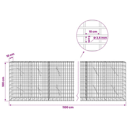 vidaXL Gabion with 3.5 mm Wire and 5x10 cm Mesh 1100x10x100 cm 6