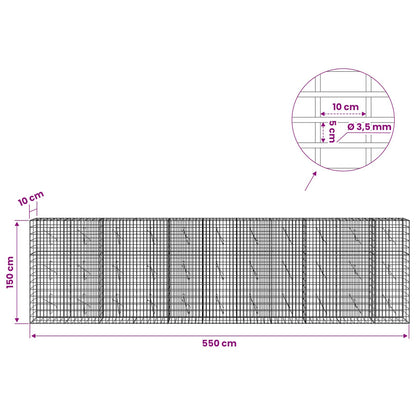 vidaXL Gabion with 3.5 mm Wire and 5x10 cm Mesh 550x10x150 cm 6