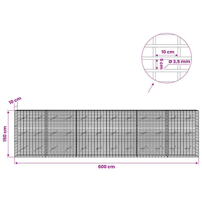vidaXL Gabion with 3.5 mm Wire and 5x10 cm Mesh 600x10x150 cm 6
