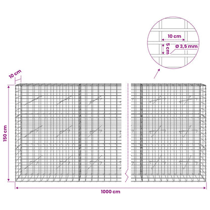 vidaXL Gabion with 3.5 mm Wire and 5x10 cm Mesh 1000x10x150 cm 6