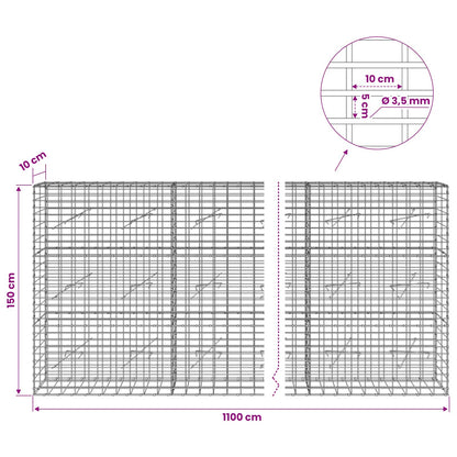 vidaXL Gabion with 3.5 mm Wire and 5x10 cm Mesh 1100x10x150 cm 6