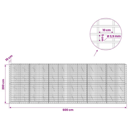 vidaXL Gabion with 3.5 mm Wire and 5x10 cm Mesh 600x10x200 cm 6