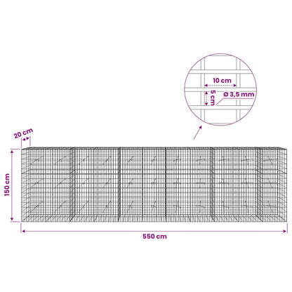 vidaXL Gabion with 3.5 mm Wire and 5x10 cm Mesh 550x20x150 cm 6