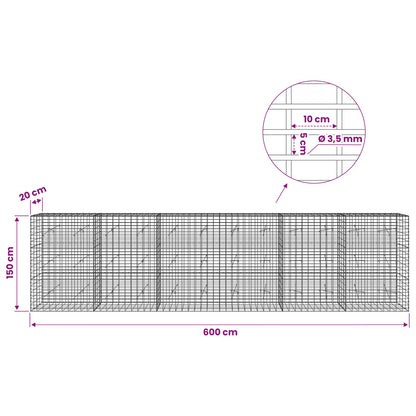 vidaXL Gabion with 3.5 mm Wire and 5x10 cm Mesh 600x20x150 cm 6