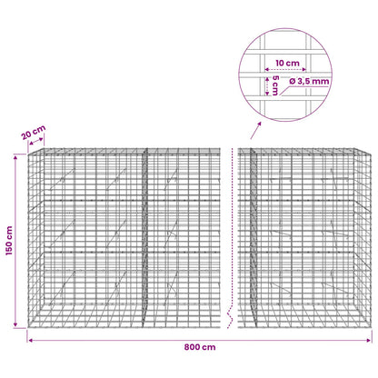 vidaXL Gabion with 3.5 mm Wire and 5x10 cm Mesh 800x20x150 cm 6