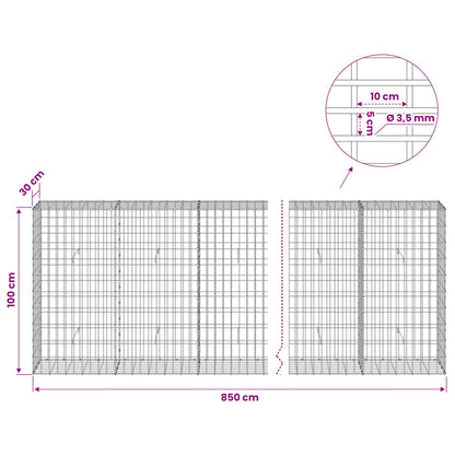 vidaXL Gabion with 3.5 mm Wire and 5x10 cm Mesh 850x30x100 cm 6