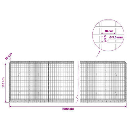 vidaXL Gabion with 3.5 mm Wire and 5x10 cm Mesh 1000x30x100 cm 6