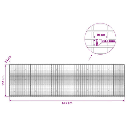 vidaXL Gabion with 3.5 mm Wire and 5x10 cm Mesh 550x30x150 cm 6