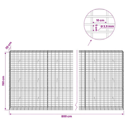 vidaXL Gabion with 3.5 mm Wire and 5x10 cm Mesh 800x30x150 cm 6