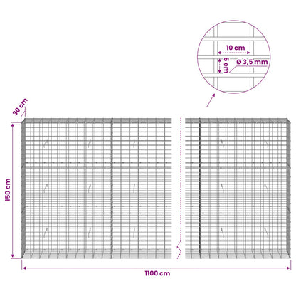 vidaXL Gabion with 3.5 mm Wire and 5x10 cm Mesh 1100x30x150 cm 6