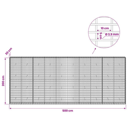 vidaXL Gabion with 3.5 mm Wire and 5x10 cm Mesh 500x30x200 cm 6