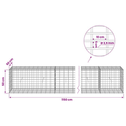 vidaXL Gabion with 3.5 mm Wire and 5x10 cm Mesh 1150x50x50 cm 6