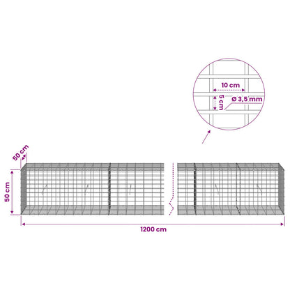 vidaXL Gabion with 3.5 mm Wire and 5x10 cm Mesh 1200x50x50 cm 6