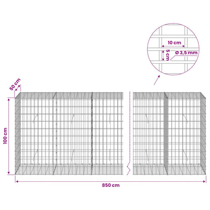 vidaXL Gabion with 3.5 mm Wire and 5x10 cm Mesh 850x50x100 cm 6