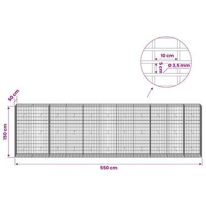vidaXL Gabion with 3.5 mm Wire and 5x10 cm Mesh 550x50x150 cm 6