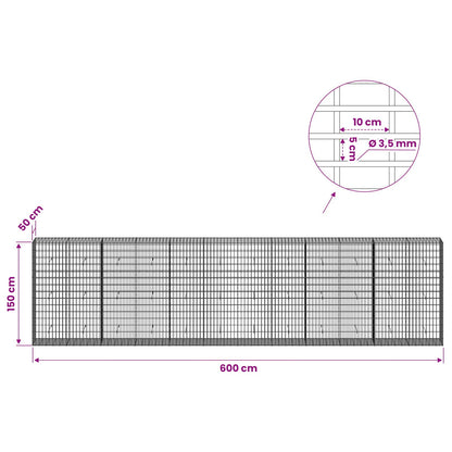 vidaXL Gabion with 3.5 mm Wire and 5x10 cm Mesh 600x50x150 cm 6