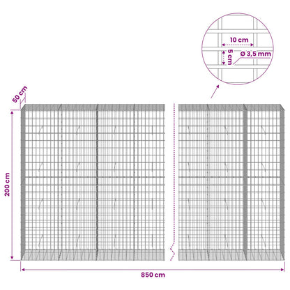 vidaXL Gabion with 3.5 mm Wire and 5x10 cm Mesh 850x50x200 cm 6
