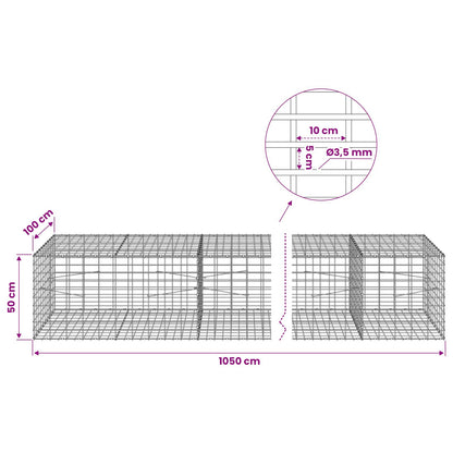 vidaXL Gabion with 3.5 mm Wire and 5x10 cm Mesh 1050x100x50 cm 6