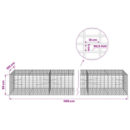vidaXL Gabion with 3.5 mm Wire and 5x10 cm Mesh 1100x100x50 cm 6