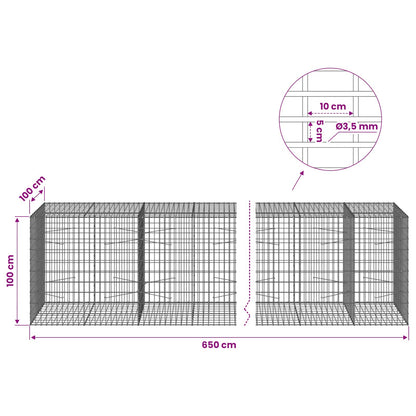 vidaXL Gabion with 3.5 mm Wire and 5x10 cm Mesh 650x100x100 cm 6