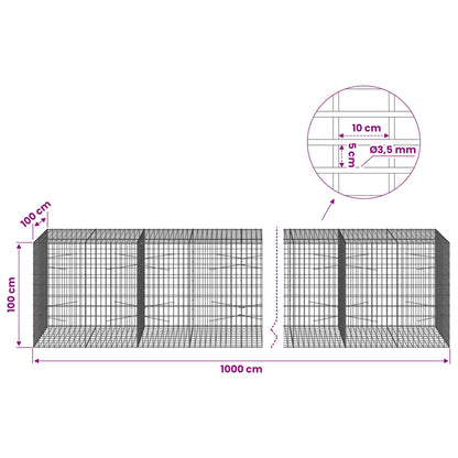 vidaXL Gabion with 3.5 mm Wire and 5x10 cm Mesh 1000x100x100 cm 6