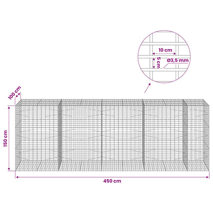 vidaXL Gabion with 3.5 mm Wire and 5x10 cm Mesh 450x100x150 cm 6