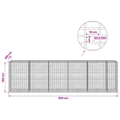 vidaXL Gabion with 3.5 mm Wire and 5x10 cm Mesh 550x100x150 cm 6