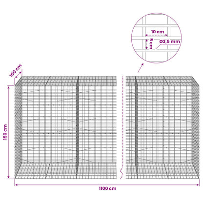 vidaXL Gabion with 3.5 mm Wire and 5x10 cm Mesh 1100x100x150 cm 6