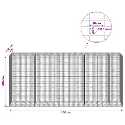 vidaXL Gabion with 3.5 mm Wire and 5x10 cm Mesh 450x100x200 cm 6