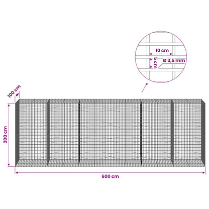 vidaXL Gabion with 3.5 mm Wire and 5x10 cm Mesh 600x100x200 cm 6
