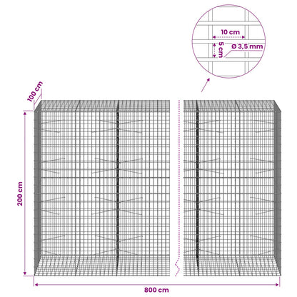 vidaXL Gabion with 3.5 mm Wire and 5x10 cm Mesh 800x100x200 cm 6